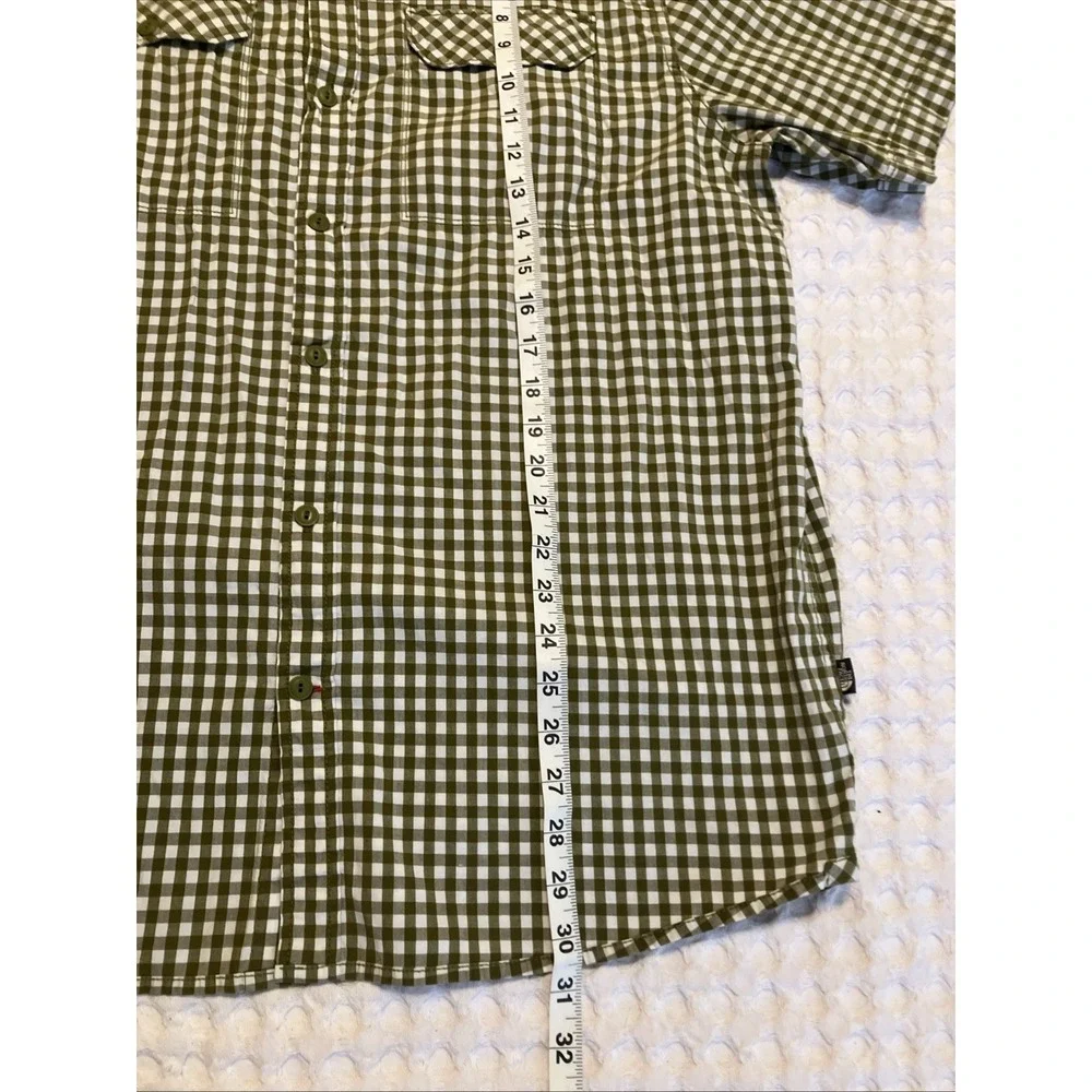 The North Face Mens XL Olive Green Gingham Short Sleeve Button Down Shirt Hiking